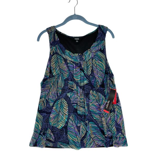 Rafaella Leaf Print Lined Blouse Papua Purple Printed Mesh Top Large NWT A0146 - Picture 1 of 8